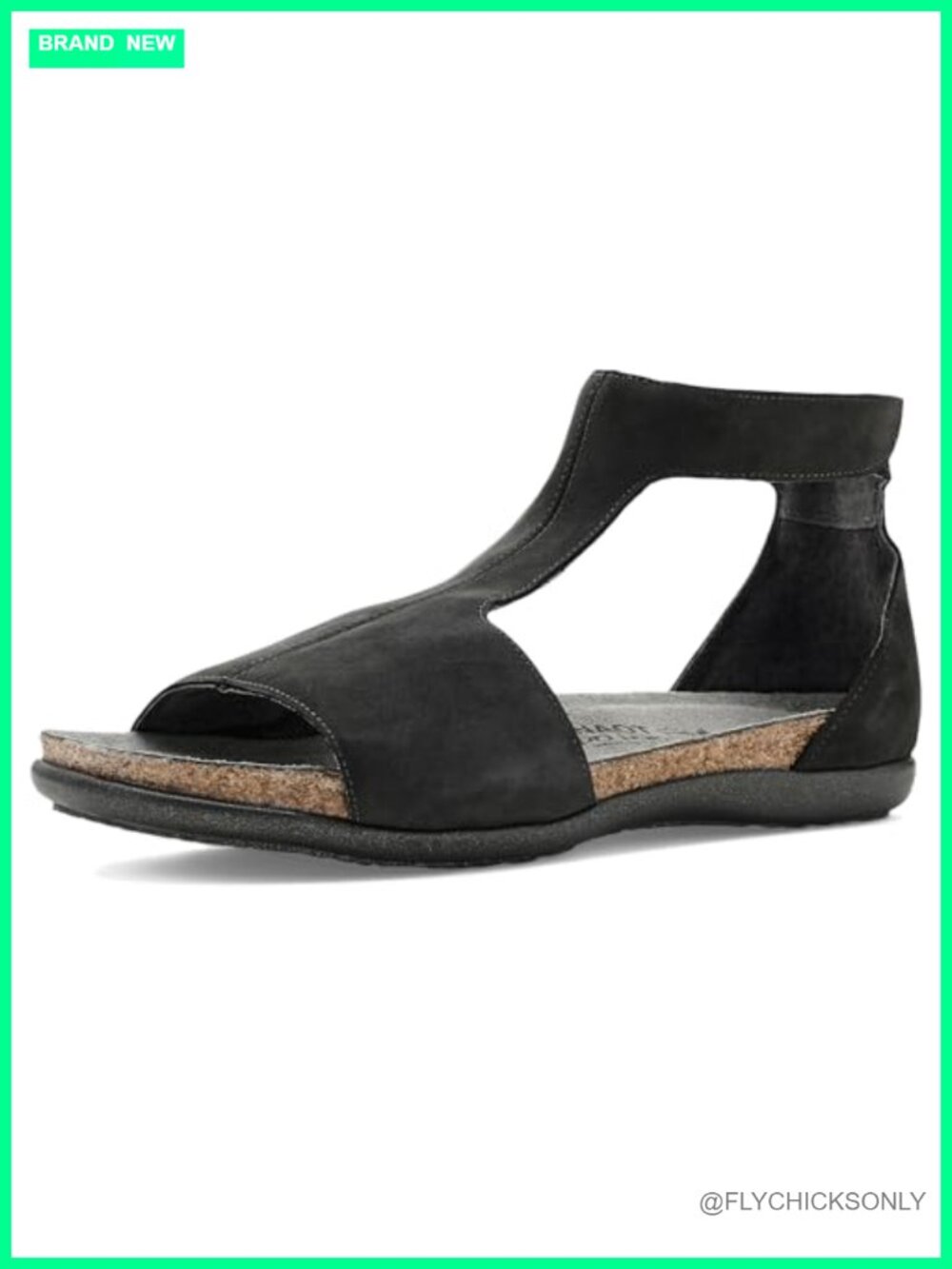 Naot Nala Suede T-Strap Flat Sandal Cork Latex Footbed Casual
